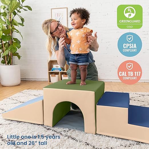 ECR4Kids SoftZone Single Tunnel Climber, Toddler Playset, Earthtone, 3-Piece