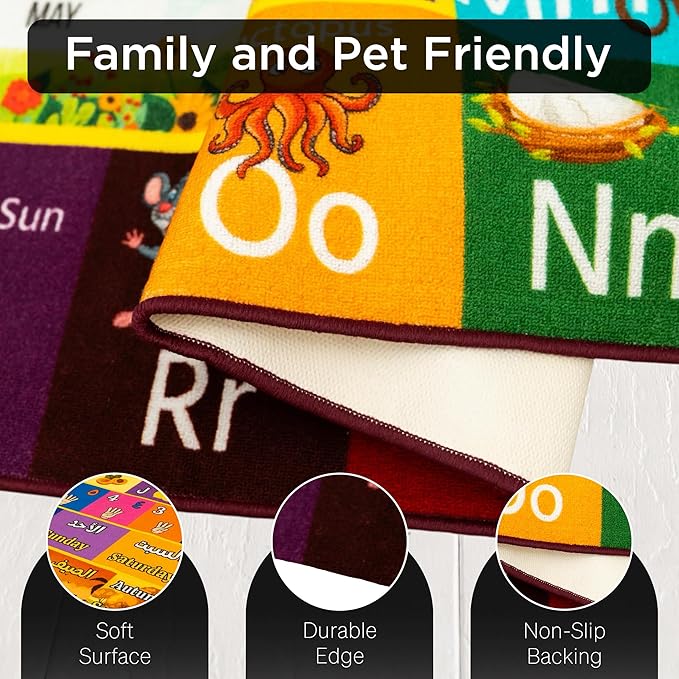 Alphabet Rug, 90" x 114" Educational & Imaginative Play Mat for Toddlers 2-4 Years, Soft Non-Slip Nursery Rugs & Playroom Floor Mat, Perfect for Classroom Decor