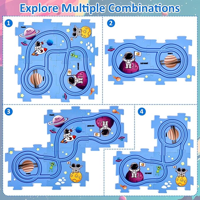 25PCS Puzzle Racer Kids Car Track Set, Space Themed Series, Educational Car Puzzle Toys