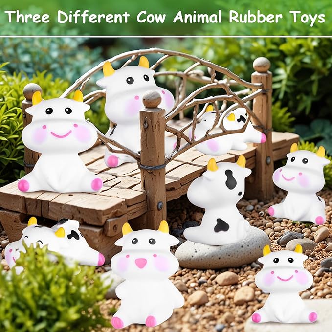 36 Pcs 3" Rubber Cow Baby Bath Toy Mini Rubber Cows Bulk Squeak Floating Fun Water Squirting Bathtime Play Farm Animal Bath Toys Figures Decor Swimming Bathtub Toy for Kids Baby Shower Pool