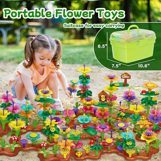 Scientoy Flower Garden Toy Building Blocks, 3 4 5 Year Old Girl Toys, 324 PCS Upgrade Flower Pretend Gardening Gifts for Kids, Floral Arrangement Playset for Age 3-7 Year Old Child Educational