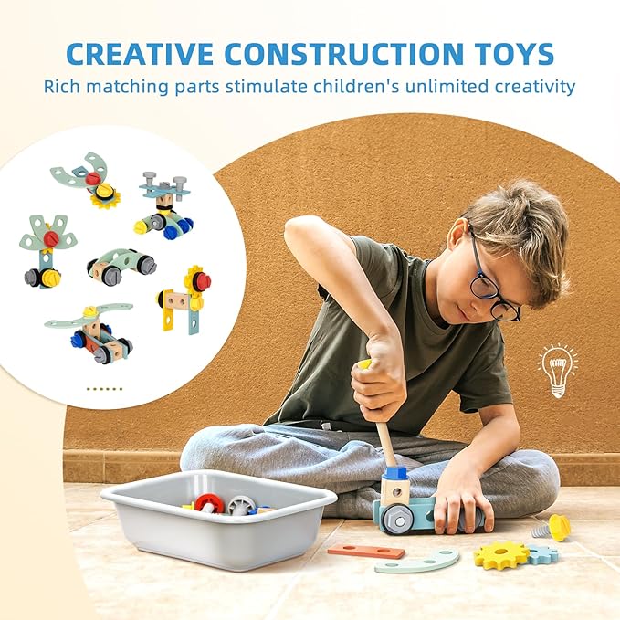 Toddler Tool Bench, Montessori Kids Workbench Playset, Large Tool Bench for Kids Ages 3-5, Wooden Toddler Construction Toys for Pretend Play, Present for Boys and Girls, Green