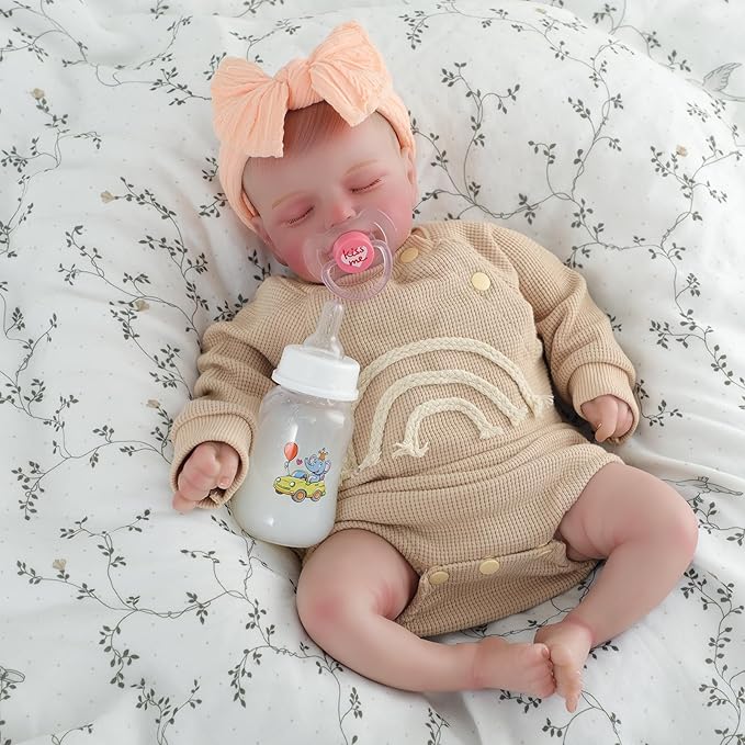 Lifelike Reborn Baby Dolls 20 inch Sleeping Realistic Newborn Girl Baby Doll Soft Vinyl Cloth Body Real Life Baby with Feeding Toy Kit Birthday Gifts for Kids Age 3+