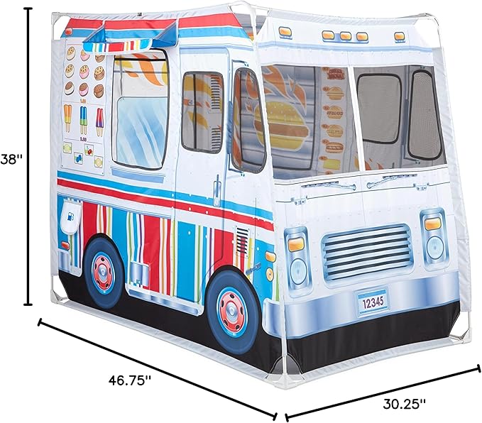 Melissa & Doug Fabric Double-Sided Food Truck Play Tent - Ice Cream And BBQ Role Play Toy Food Truck Tent, For Kids Ages 3+