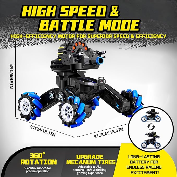 RC Tank That Shoots Gesture Sensing RC Tank, 2.4GHz Battle Soft Bullets Hand Control Car Drift Remote Control Trucks for Boys & Girls 8-12, Remote Control Tank with Light Music