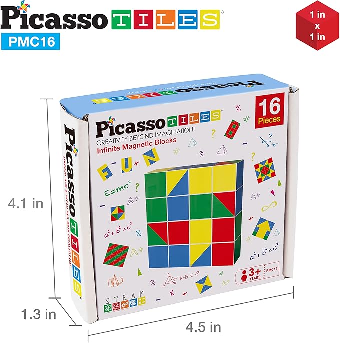 Picasso Cubes 16 Piece Magnetic Puzzle Game Magic Cube Puzzles Brain Teaser Set Kids Toy Magnet Pattern Block Matching Toys with Free Ideabook 100+ Inspirations Included STEM Learning Early Education