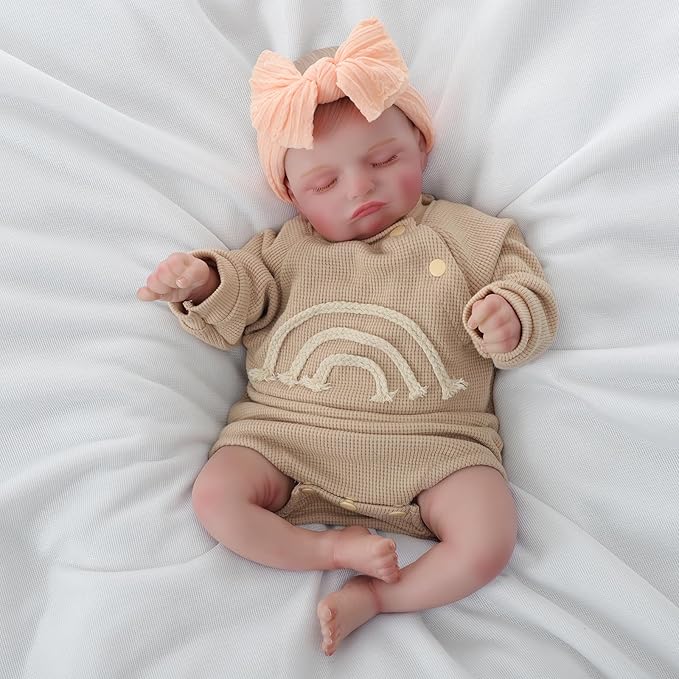 Lifelike Reborn Baby Dolls 20 inch Sleeping Realistic Newborn Girl Baby Doll Soft Vinyl Cloth Body Real Life Baby with Feeding Toy Kit Birthday Gifts for Kids Age 3+