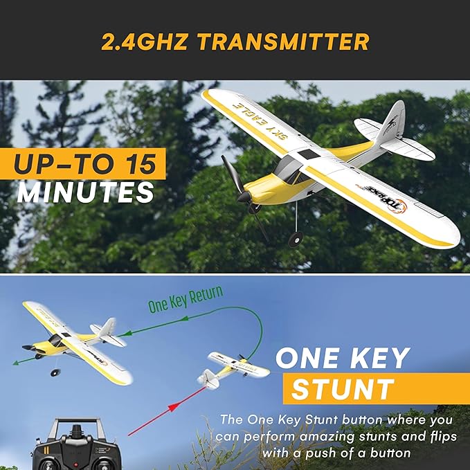 Top Race RC Plane - Remote Control Airplane for Adults and Kids - 4 Channel Stunt Flying, 20" Wing Span, 6-Axis Gyro Stabilizer - Ready to Fly with 3 Spare Propellers - Beginner-Friendly EPP Foam