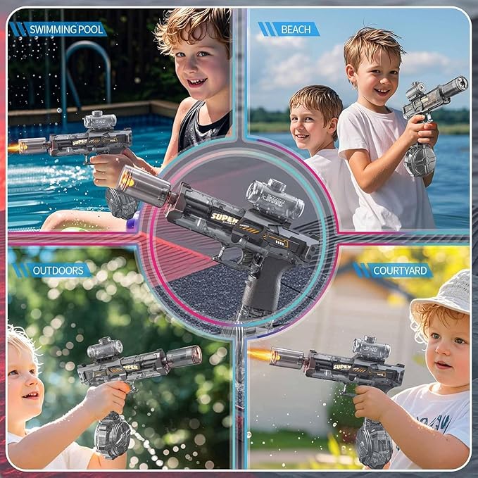 Electric Water Gun for Adults Kids, Automatic Squirt Gun with a Long Range of up to 26-30 Ft, LED Light Large Capacity IP7 Waterproof Fully Auto Water Gun (Dark)