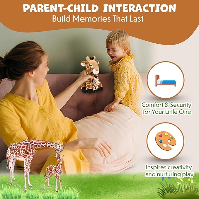 Mom and Baby Stuffed Animals for Boys & Girls, Safari Baby Shower Decorations, Nursery Decor, Zoo Animals for Toddlers, Quality Realistic Toys for Kids, Cute, Soft, Huggable, Squeezable (9.5" Giraffe)