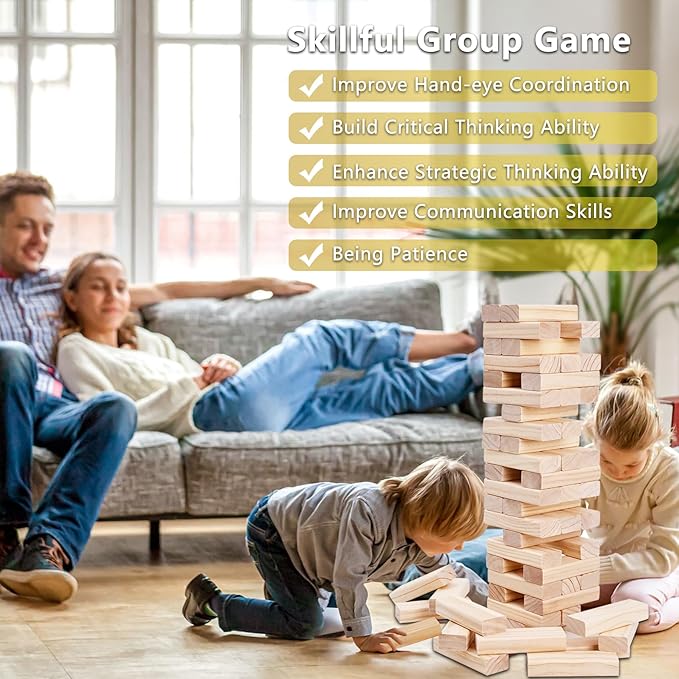 Giant Tumbling Timber Games, 60 Blocks Large Tower Outdoor Game - Includes Carry Bag and Scoreboard, Wood Stacking Backyard Game Grows Up to 5FT for Kids Adults Family