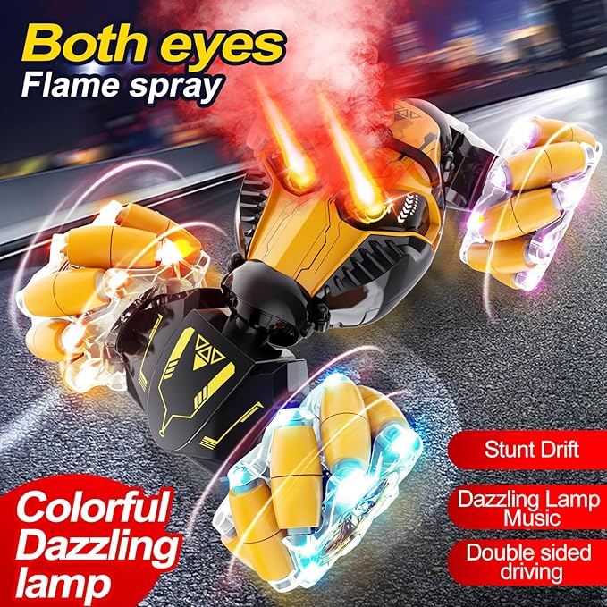 Gesture Sensing RC Stunt Car with Spray, Boys Toys Age 5-12 Year Old, 4WD 360° Rotating Remote Control 2.4Ghz Hand Controlled Car with Light & Music A