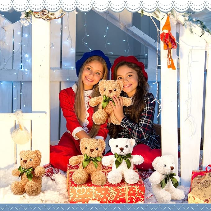 HyDren 24 Pcs Bear Stuffed Animals Bulk Cute Bear Plush Doll for Kids 10 Inch Children's Sleeping and Playing Toy Preschool Animals with Bow for Baby Shower Wedding Graduation Birthday Party