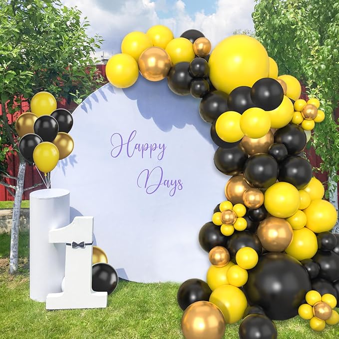 Paready Black and Yellow Balloon Arch Kit, 113Pcs Yellow Black Balloon Garland Kit Gold Party Balloons Metallic Gold Latex Balloons for Birthday Bee Theme Party Baby Shower Wedding