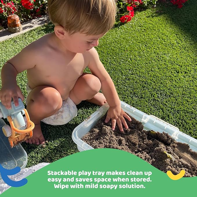 15Inch Portable Sensory Bin Play Tray with Lid, Fill with Water, Beads and More. Works with Moon Sand, Kinetic Sand, Orbeez Water Beads
