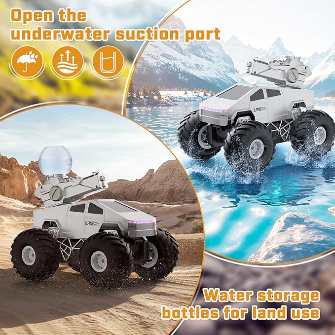 2-in-1 Trucks Toy-1/16 Remote Control Monster Trucks Toy, Amphibious 4WD All Terrain Off-Road Waterproof Pickup, 2.4GHZ Vehicles,RC Cars for Boys Age 6 7 8 9 10-12+