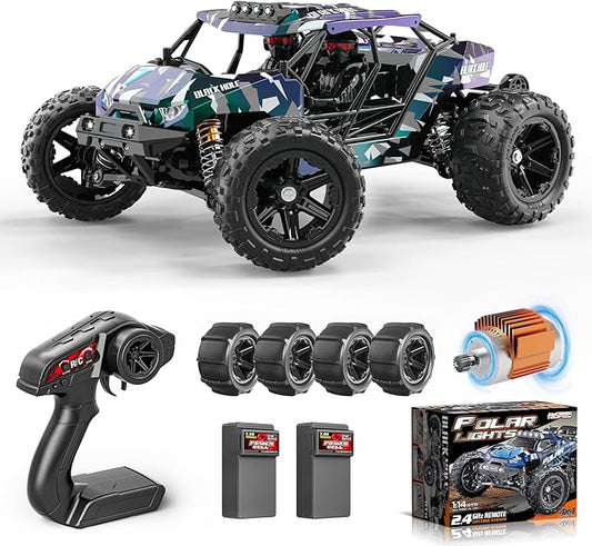 RC Cars for Adults & Boys, 1:14 Desert 4WD Off-Road RC Truck High Speed 40 km/h, 4x4 Remote Control Car with 2 Rechargeable 1300mAh Batteries and 2 Sets of Tires