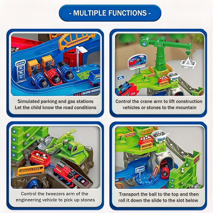 Construction Vehicle Toys Race Car Track for Kids Age 3-8 Train Set Best Birthday Gift with 4 Mini Engineering Cars