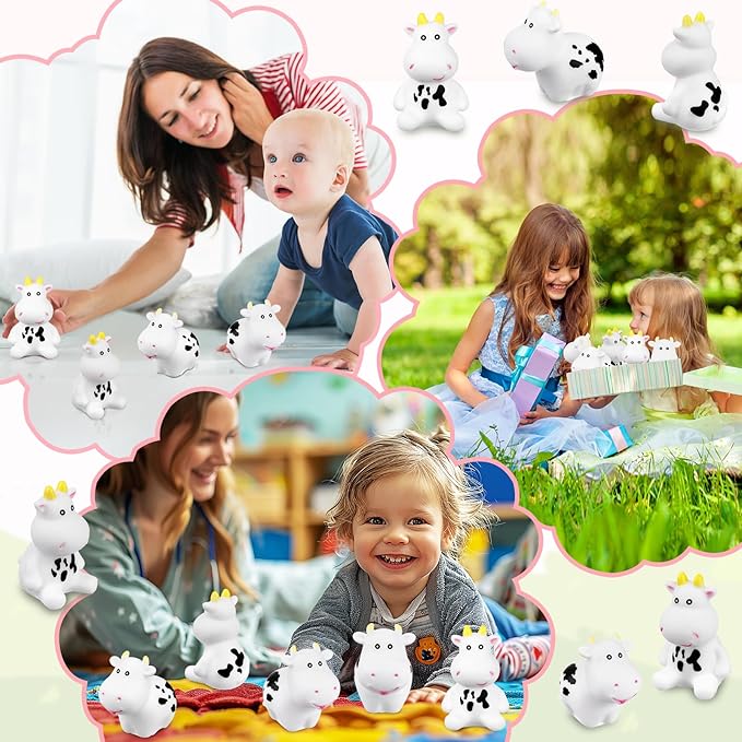 60 Pcs Cow Rubber Bath Toy Mini Rubber Cows Bulk Squeak Floating Water Cow Baby Bath Toy Fun Water Squirting Bathtime Play Farm Animal Bath Toys for Kids Baby Shower Swimming Pool Decor
