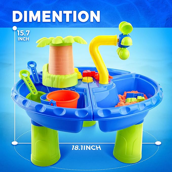 BELLOCHIDDO Kids Water Table for Toddlers 1-3 - 3 in 1 Kids Sand and Water Play Tables, 22PCS Sensory Activity Watertable Outside Backyard Summer Beach Toy for Age 1 2 3 4 5 Year Old Boys Girls