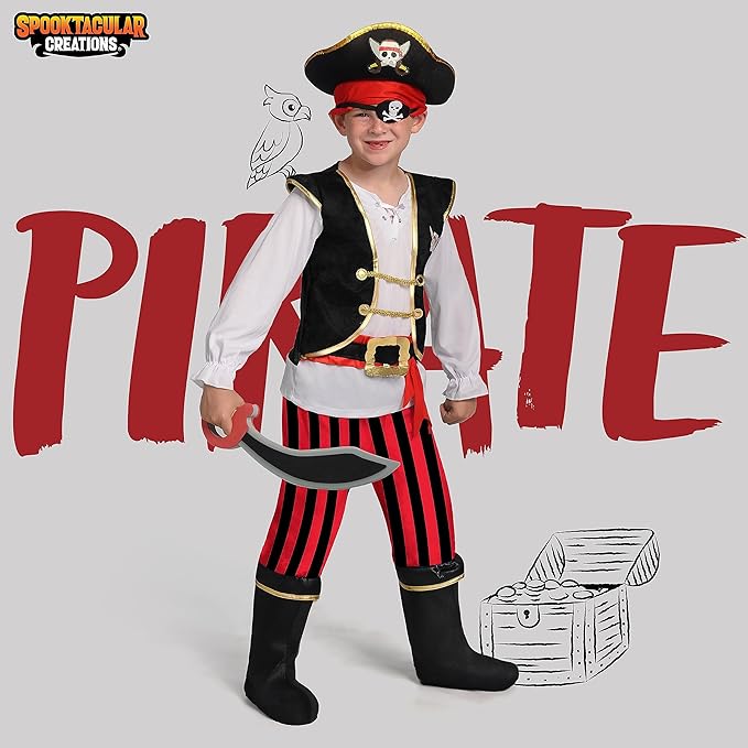 Spooktacular Creations Pirate Costume for Kids, Boys Pirate Outfit Set for Toddler Halloween Pretend Roleplay Themed Party