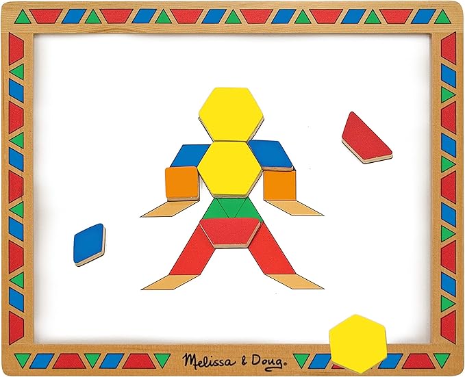 Melissa & Doug Deluxe Wooden Magnetic Pattern Blocks Set - Educational Toy With 120 Magnets and Carrying Case, Multi-color, 1 EA