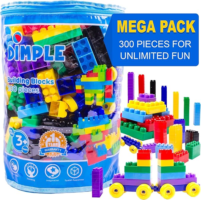Dimple Large Blocks for Toddlers/Kids Stackable, Multi-Colored, Interlocking Toys Safe, Non-Toxic Plastic Bright Colors, Waterproof Boys and Girls Age 3 + (1200 Pieces)
