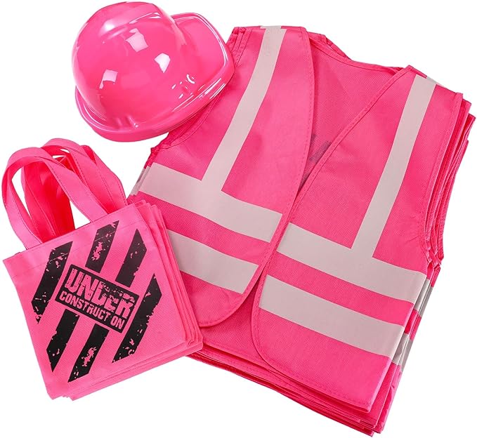 Geyoga 36 Pcs Kids Construction Worker Costume Construction Dress up Party Favors Vests Hats Bag for Birthday Age 3-8