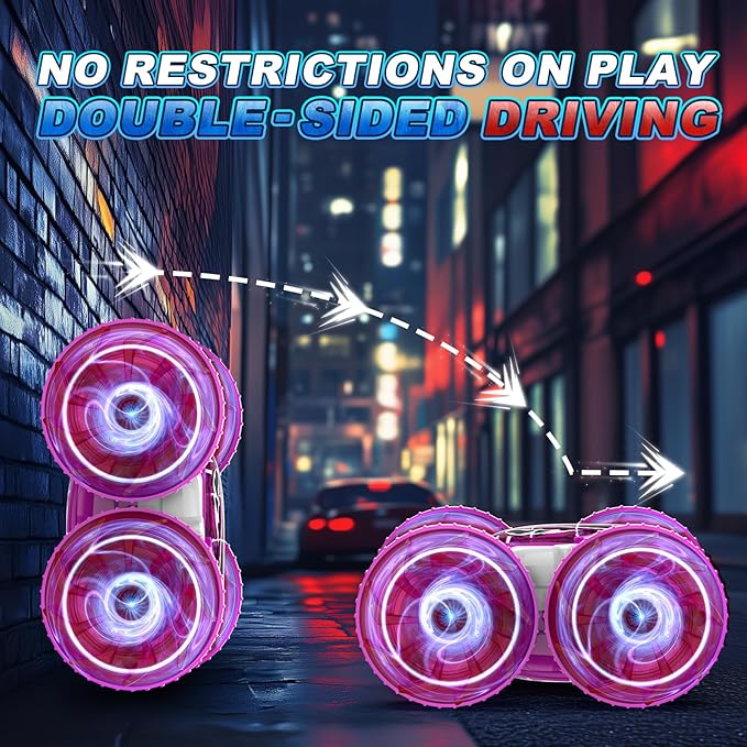 Waterproof Remote Control Car,4WD Amphibious 2.4 GHz RC Car Remote Control Boat,360°Rotation RC Stunt with LED Lights,Boys Girls Gifts All Terrain Water Beach Pool Toy Pink