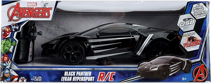 Marvel Black Panther 1:16 Lykan Hypersport RC Radio Control Cars, Toys for Kids and Adults