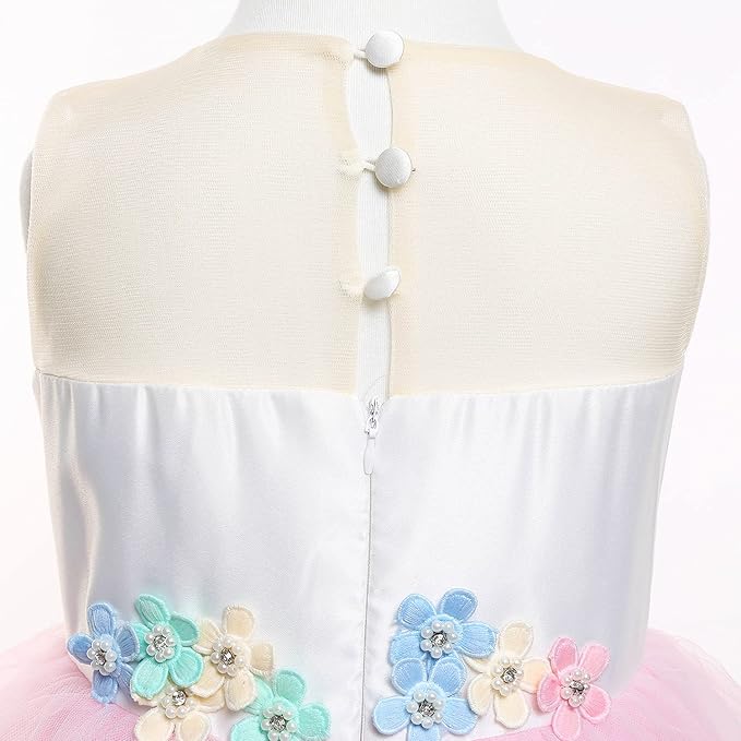 Unicorn Dress for Girls Unicorn Costume Pageant Princess Party Birthday Long Gown with Unicorn Headband & Necklace