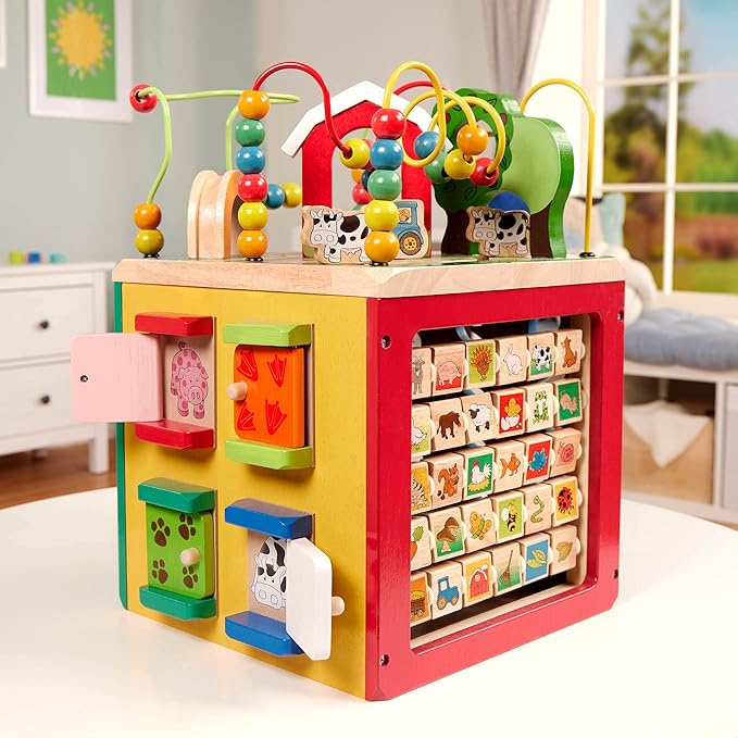 Battat - Activity Cube With Farm Theme - Educational Wooden Toys For Toddlers And Kids - 1 Year +