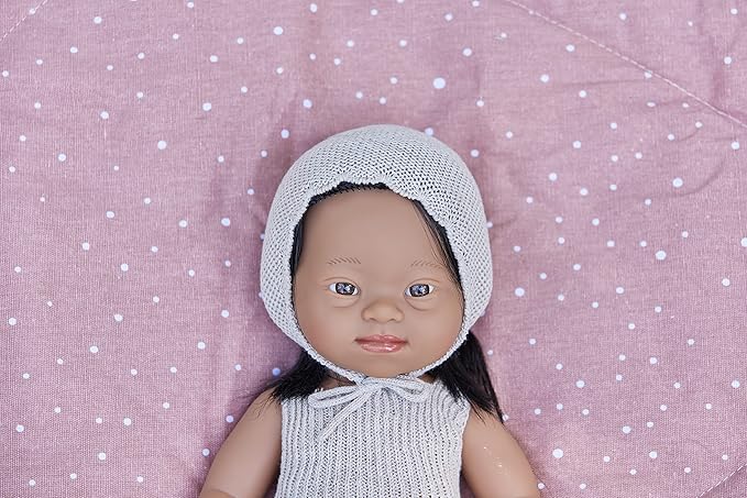 Miniland Clothes for Dolls 15'' Knitted Outfit Rompers & Bonnet - ECO, Made in Spain, Quality, Role Play, Educational