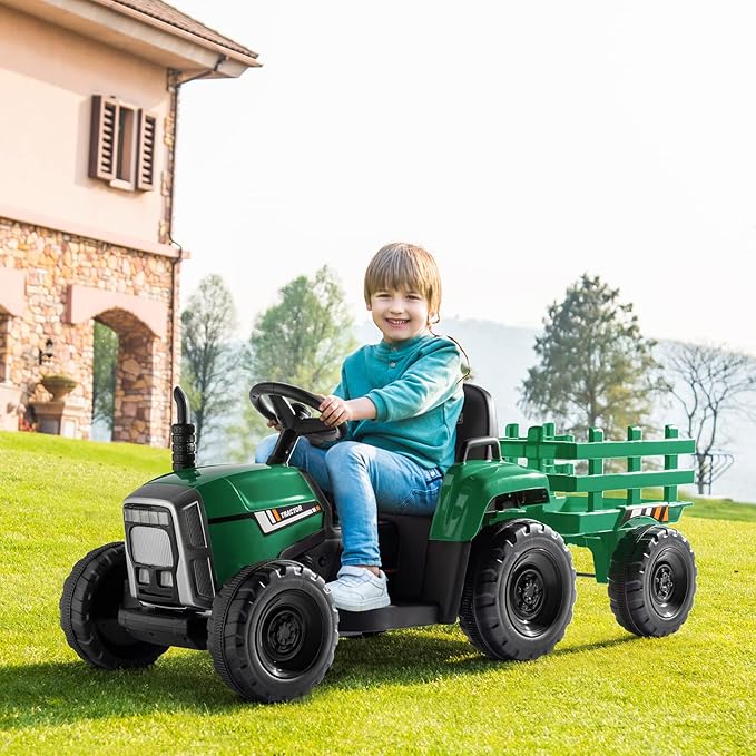 JOYMOR Ride on Tractor with Remote Control, 25W Motors Electric Tractor with Trailer for Toddler, 12V Battery Powered Ride on car Toy for Boys and Girls