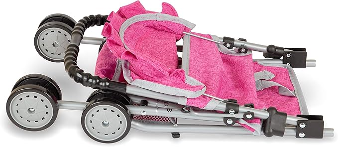fash n kolor Doll Stroller with Basket, My First Denim Pink Foldable Baby Doll Umbrella Doll Stroller Fits Upto 18" Dolls, Gift Toys for Girls,Baby Doll Accessories Include 2 Free Magic Bottles
