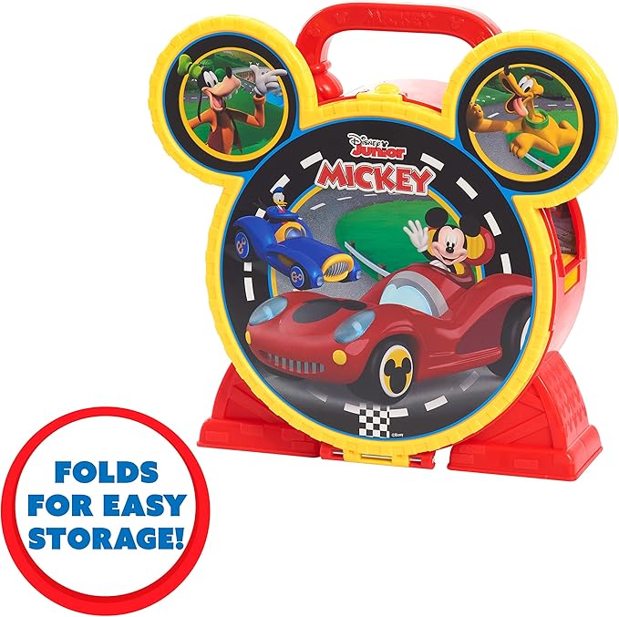 Disney Junior Mickey Mouse Stow ’n Go Garage, Figure and Vehicle Playset, Officially Licensed Kids Toys for Ages 3 Up by Just Play