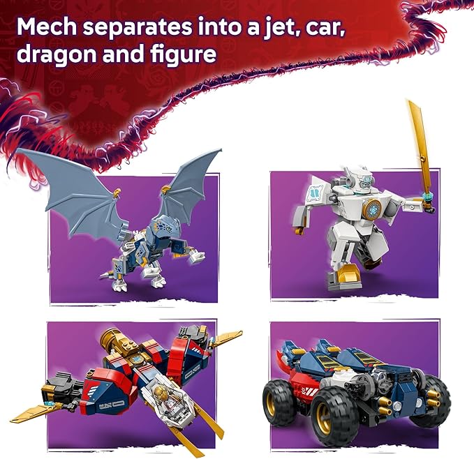 LEGO NINJAGO Zane's Ultra Combiner Mech Ninja Toy - Pretend Play 4-in-1 Building Toy Set for Kids, Boys and Girls, Ages 9+ - with 6 Minifigures - Gift Idea for Birthdays - 71834