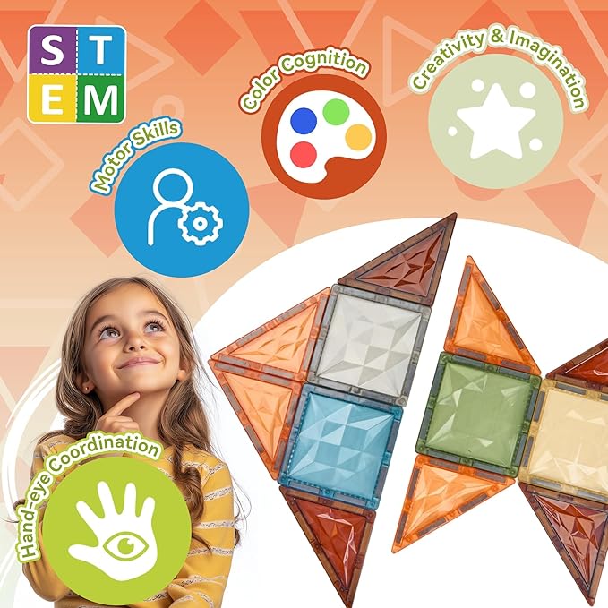 VigorFun 123-Piece Magnetic Tiles Building Set for Kids Ages 3-8 – Creative Play STEM Toys with Car & Animal Models, Stickers | Educational Construction Sensory Gift for Toddlers, Boys & Girls