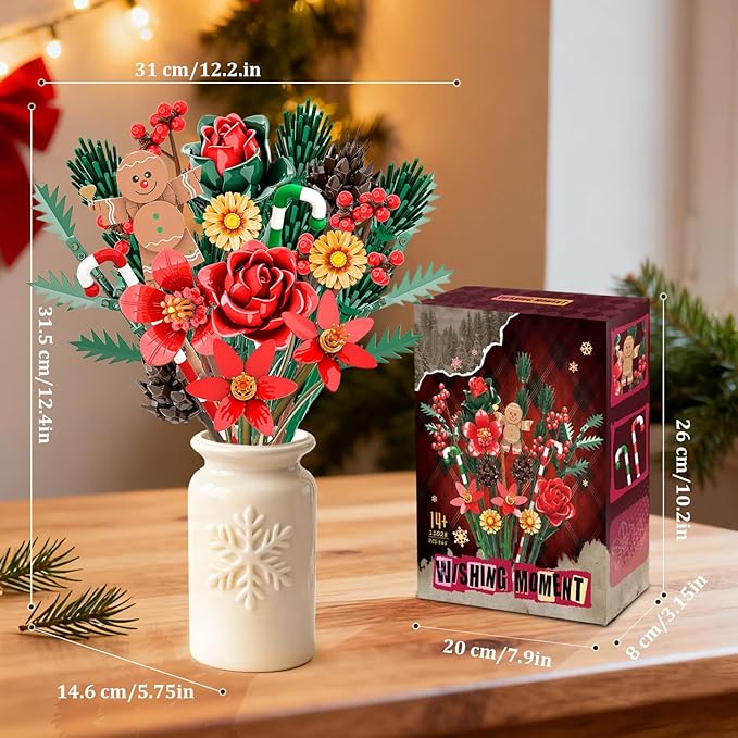 Christmas Flowers Bouquet Building Set, Xmas Botanical Collection Compatible with Lego Flowers for Home Living Room Christmas Decor, Xmas Gift for Grandkids & Teens, 865 PCS