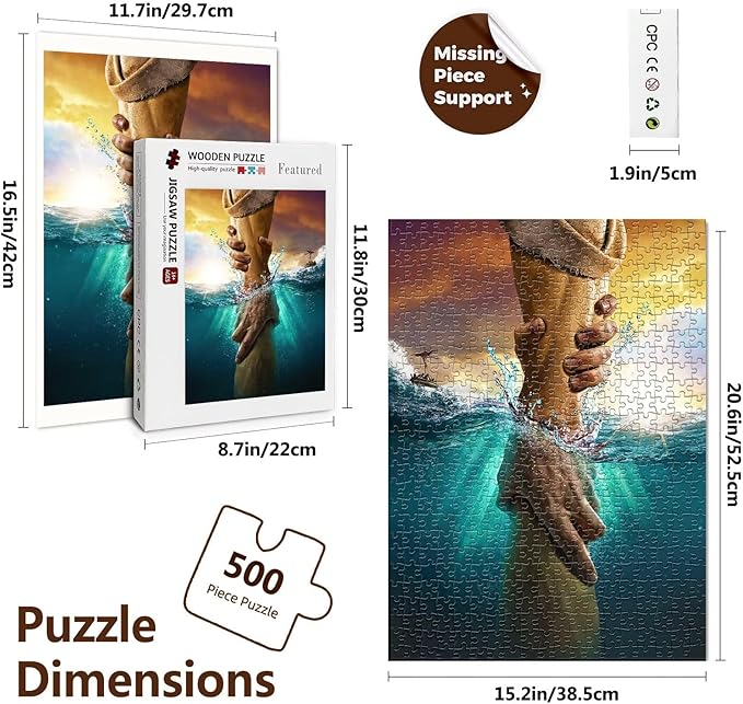 Christian Puzzles for Adults Hand of God Wooden Christian Puzzles 500 Piece Religious Christian Gifts for Men