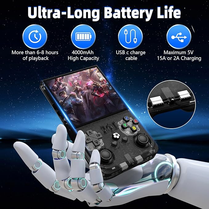 2025 New R36MAX Retro Handheld Game Console, 4.0 Inch IPS Screen Retro Gaming Console, 18000+ Classic Games, Linux System, 4000mAh Battery Portable Pocket Mini Arcade, Built-in 64G, Black