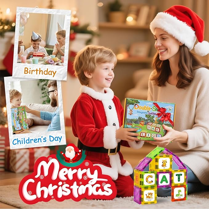 Magnetic Tiles Letters Learning Toys, Animals Alphabet ABC Magnets for Kids 1-3 2-4 3-5 4-8, Toddlers Classroom Must Haves 48PCS Stacking Toys, Homeschool Essentials for Preschool Spelling Game