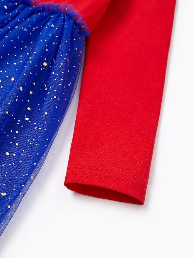 Disney Frozen Elsa Princess Cinderella Ariel Jasmine Rapunzel Baby/Toddler Dress, Ruffle Long-Sleeve Mesh Overlay Tulle Dress