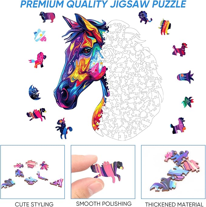 Horse Head Wooden Puzzle for Adults, Horse Wooden Jigsaw Puzzles(15.8 * 18.3in-500pcs), Unique Shape Animal Adult Puzzles,Irregular Wood Puzzles Best Gift for Adults and Kids Family Game