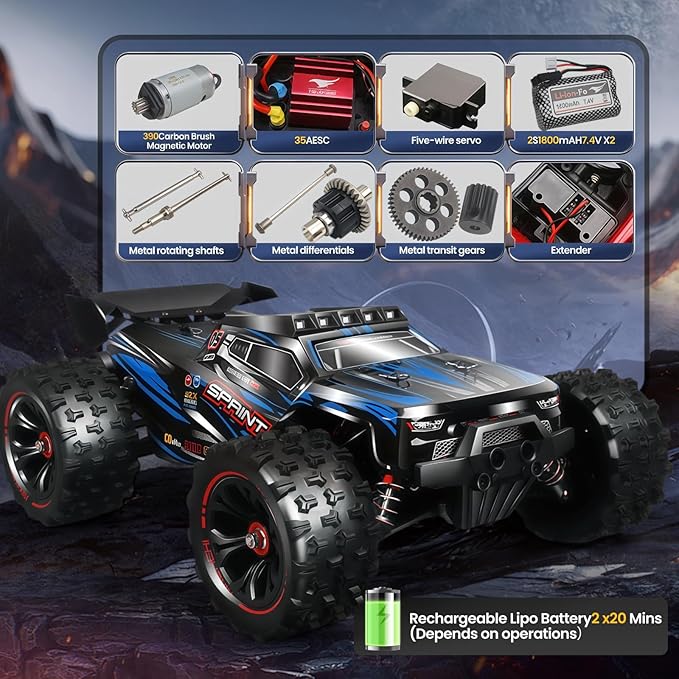 1/14 Fast RC Cars for Adults 48+ KM/H. 4WD All Terrain High Speed Remote Control Car.with 2.4 GHz Remote Control.with LED Shell Lights,Two Rechargeable Batteries Truck for Adults & Kids