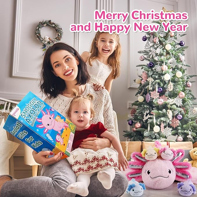 5 Pieces Axolotl Stuffed Animals with Babies Inside Belly - 1 Mommy Stuffed Axolotl with 4 Babies - Pink Axolotls Plush Toy for Kid Age 3-8, Gift Ideal for Christmas, Valentine's, Birthday