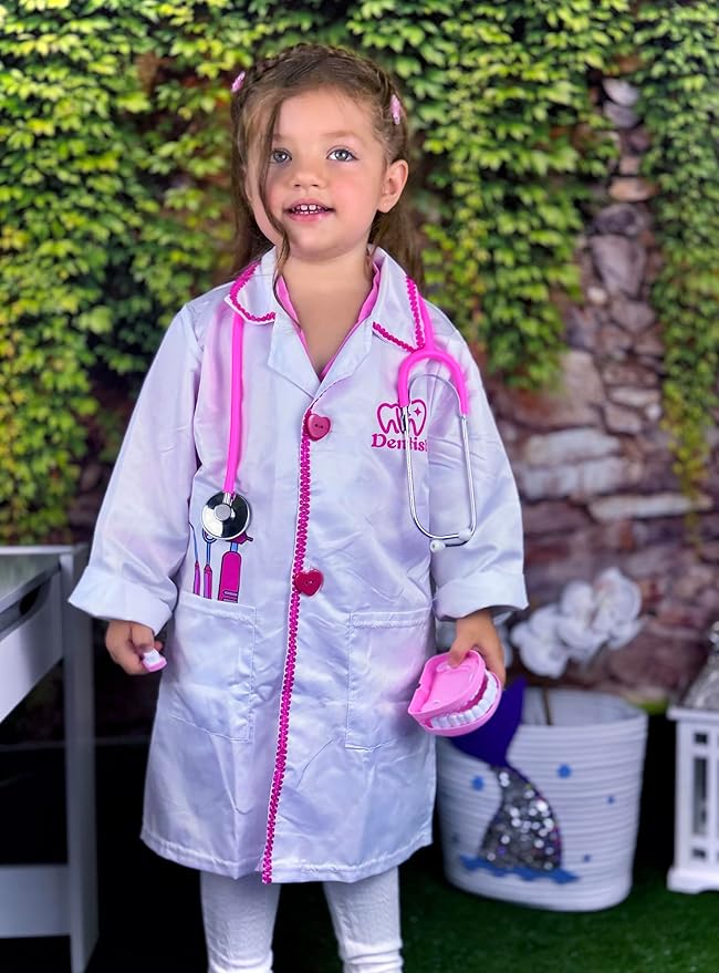 ANPHILE Kids Dentist Costume, Girls Dentist Costume Kids Doctor Costume Play Set for Career Day Dress Up