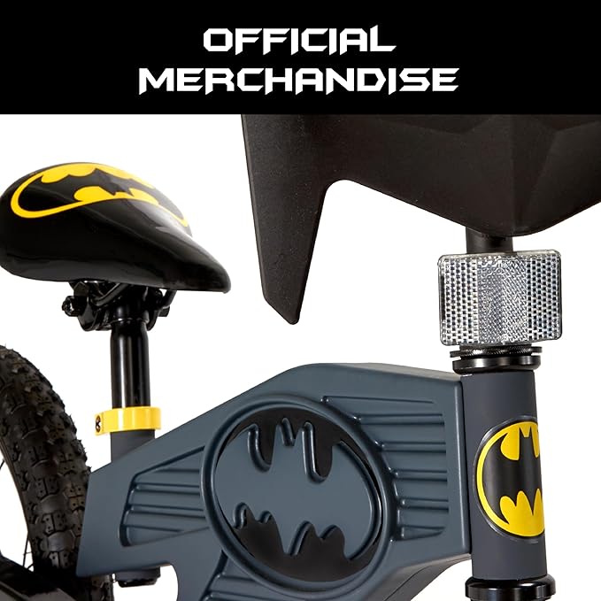 Batman 16 Inch Bike for Kids | Detachable Training Wheels for Safety and Balance | Pedal Powered Bicycle for Young Superheros Ages 4-8 | Perfect Boys & Girls Gift | Adjustable Seat