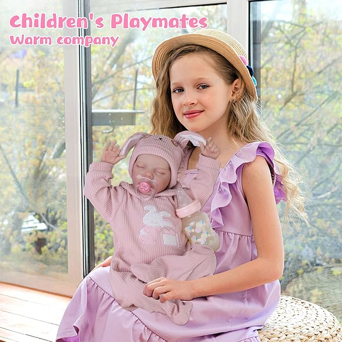 Lifelike Reborn Baby Dolls - 18-Inch Sweet Smile Real Life Realistic-Newborn Sleeping Baby Girl with Toy Accessories Gift Set for Kids Age 3+