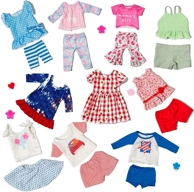 ZQDOLL 23 Pcs American Doll Clothes Dress and Accessories fit American 18 inch Dolls - Including 10 Complete Set of Clothing , Doll Accessories with Hair Bands and Hair Clip